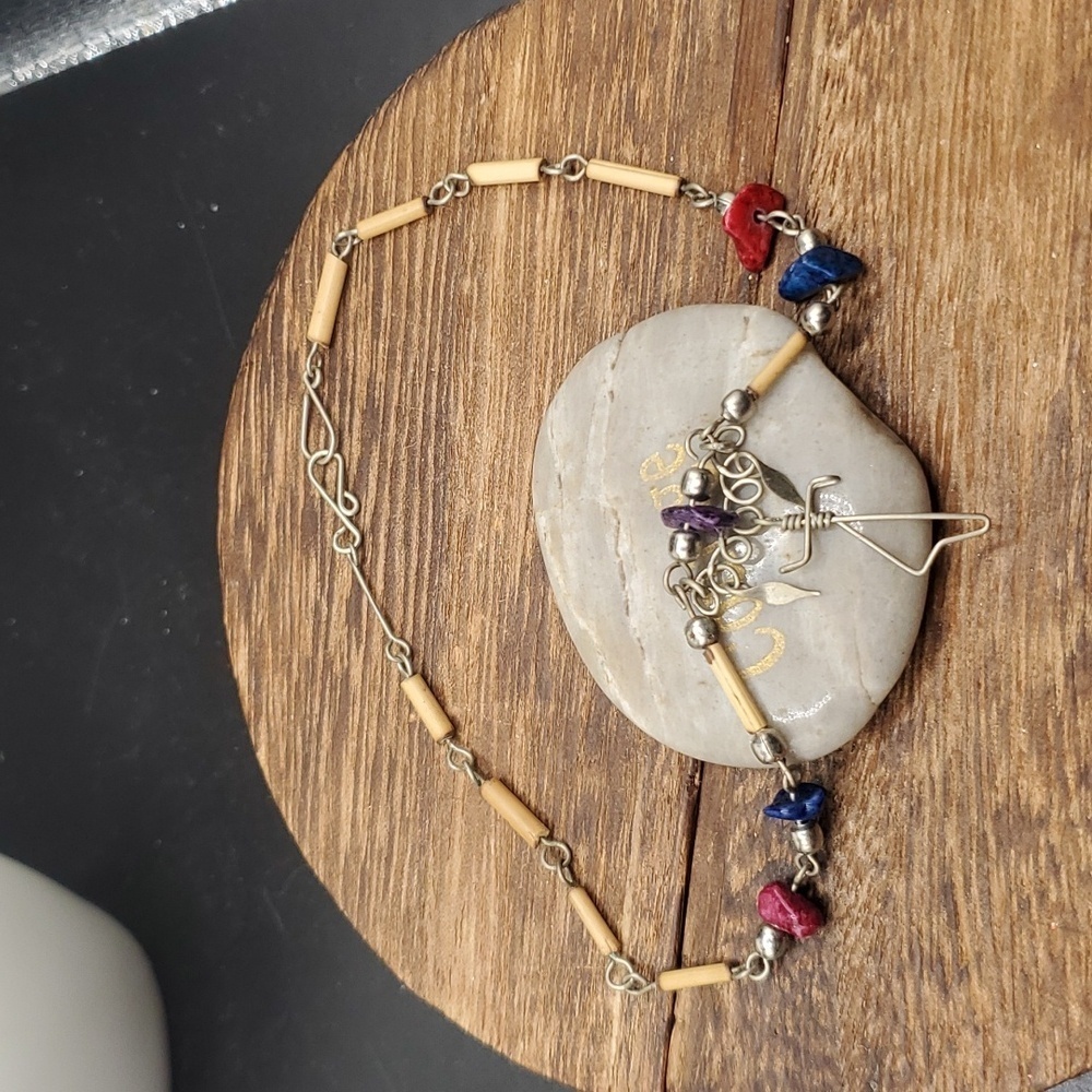 Anklet sterling and gold B3134 native‎ precious stones lapis